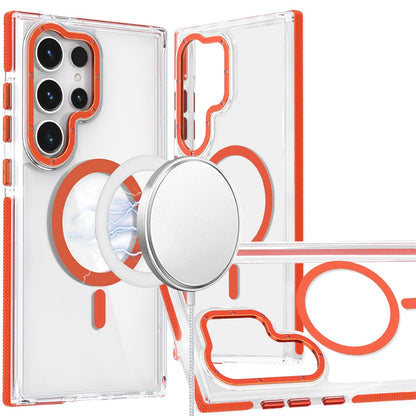 For Samsung Galaxy S25 Ultra Transparent back with Colorful Frame Strong Magnetic Circle [Compatible with Magsafe] Slim Case Cover Orange