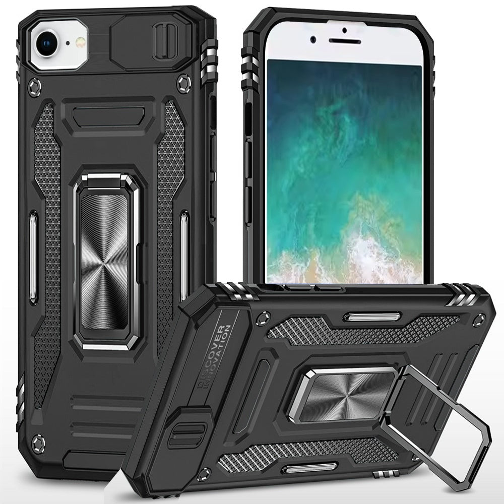 Tough Hybrid Case with Movable Camera Window & Metal Ring Stand Shockproof