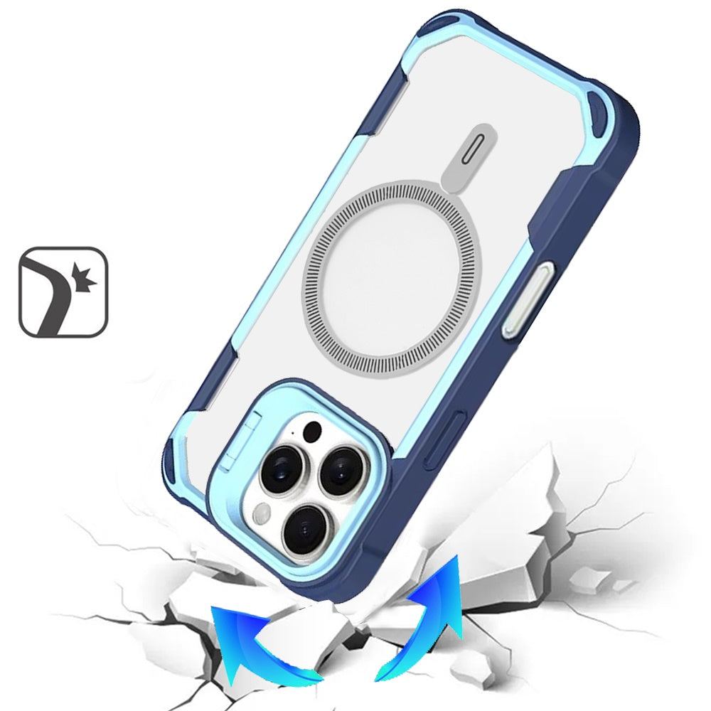 For Apple iPhone 16 (6.1") Magnetic Circle Hybrid with Camera Stand, Compatible with MagSafe, Shockproof Protective Case Cover