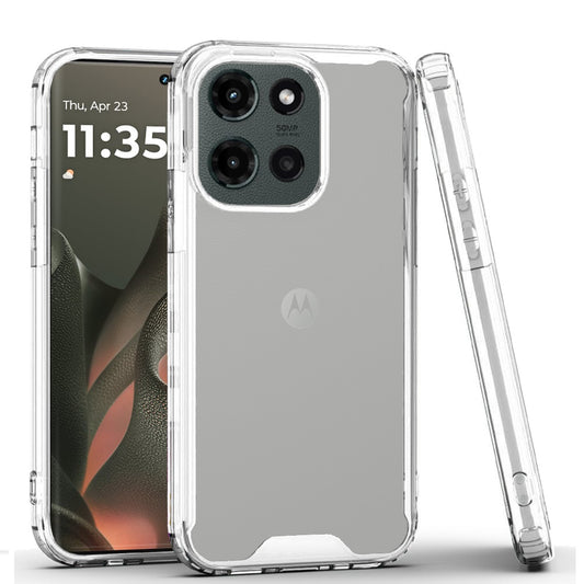 For Motorola Edge 2025 Clear Colored Shockproof Transparent Hard PC + Rubber TPU Hybrid Bumper Shell Slim Protective Case Cover Clear