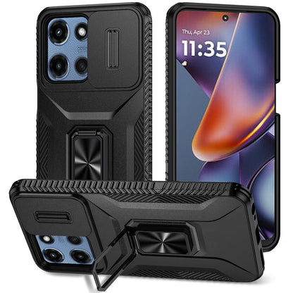 For Motorola Moto G 5G 2025 Case, Camera Cover with Magnetic Rotation Ring Stand, Military Grade Hybrid Hard TPU Shockproof Case Cover