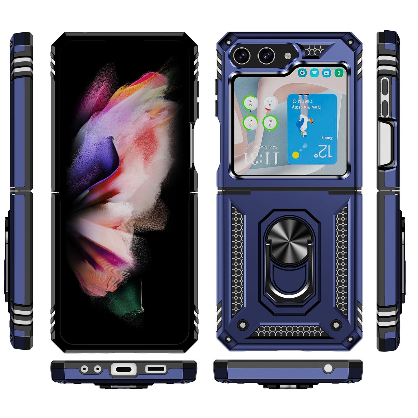 For Samsung Galaxy Z Flip 7 FE Hybrid Shockproof Protective with Magnetic 360° rotating Ring Kickstand, TPU Rubber PC Case Cover Blue