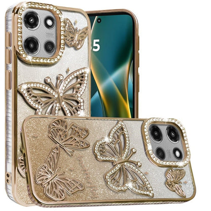 For Motorola Moto G Stylus 5G 2025 Luxury Butterfly Sparkle Glitter Diamond Crystal Rhinestone Shimmer Bling Plating Thick TPU Hard PC Case Cover