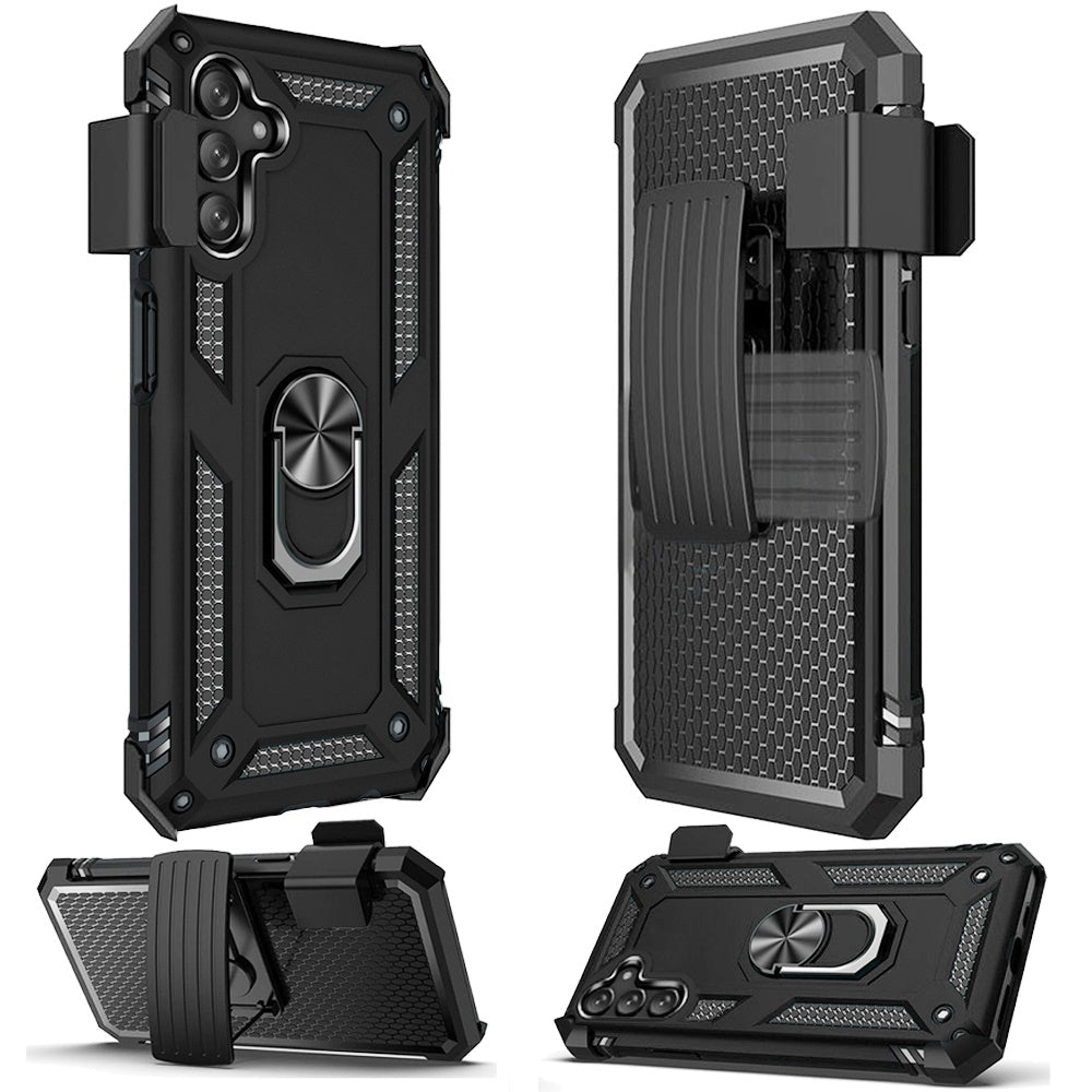 For Samsung Galaxy A16 5G Belt Clip Holster Ring Stand Holder, Military Grade Fit Magnetic Car Mount Shockproof Hybrid Case Cover Black