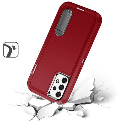 For Apple iPhone 16 (6.1") Hybrid 3 Layers Hard 3in1 Shockproof with Kickstand Heavy Duty Hard TPU Rubber Anti-Drop Case Cover Red