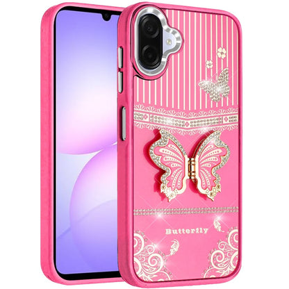 For Samsung Galaxy A07 Glitter 3D Butterfly Design Bling Metallic Edge Hybrid Stand Drop Protection TPU Shockproof Case Cover