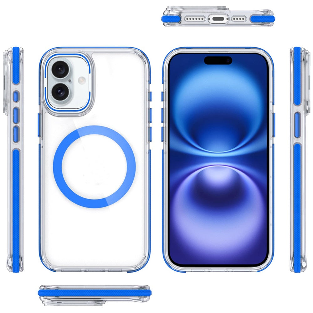 For Apple iPhone 17 Hybrid Clear Back Case with Invisible Camera Bracket Stand, MagSafe Magnetic Circle, Shockproof Color Frame Case Cover