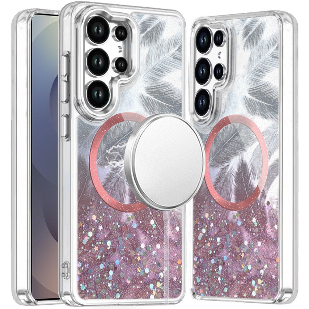 For Samsung Galaxy S25 Ultra Epoxy Glitter Shimmer Fashion Case with Magnetic Magsafe Compatible Hybrid Sparkling Slim Protective Case Cover Light Pink
