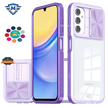 For Samsung Galaxy A16 5G Premium Hybrid Slim Case with Slide Camera Protector, Transparent Back Colorful Frame Bumper Case Cover