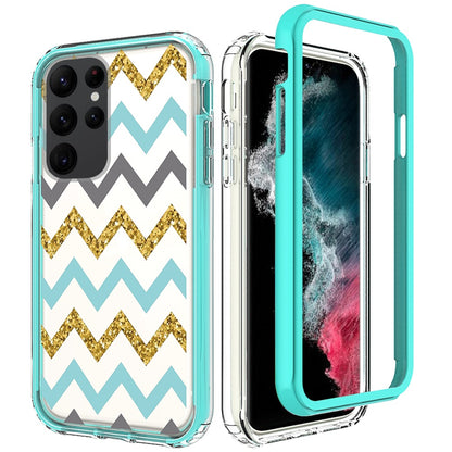 For Samsung Galaxy S23+ / S23 Plus Beautiful Design Hybrid Shockproof Protection Durable Grip Stylish Finish Hrad PC + TPU Case Cover Teal Chevron