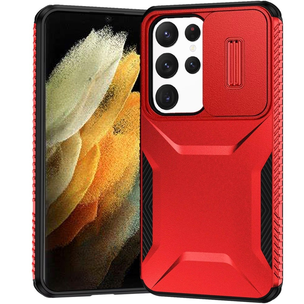 For Samsung Galaxy S21 Ultra Slim Fit Shockproof Hybrid with Slide Camera Window Covering, Rugged Tpu Silicone Hard PC Bumper Case Cover