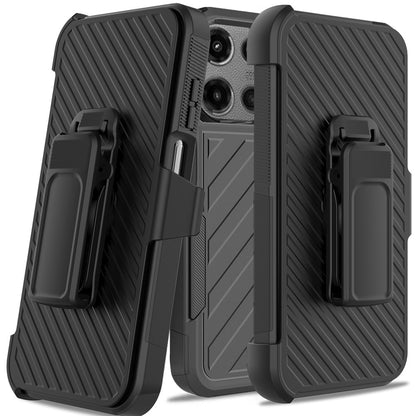 For Motorola Moto G Stylus 5G 2025 Rugged 2in1 Armor Combo Belt Clip Holster, Non-Slip Tough Hybrid lined Shockproof Case Case Cover Black / Black