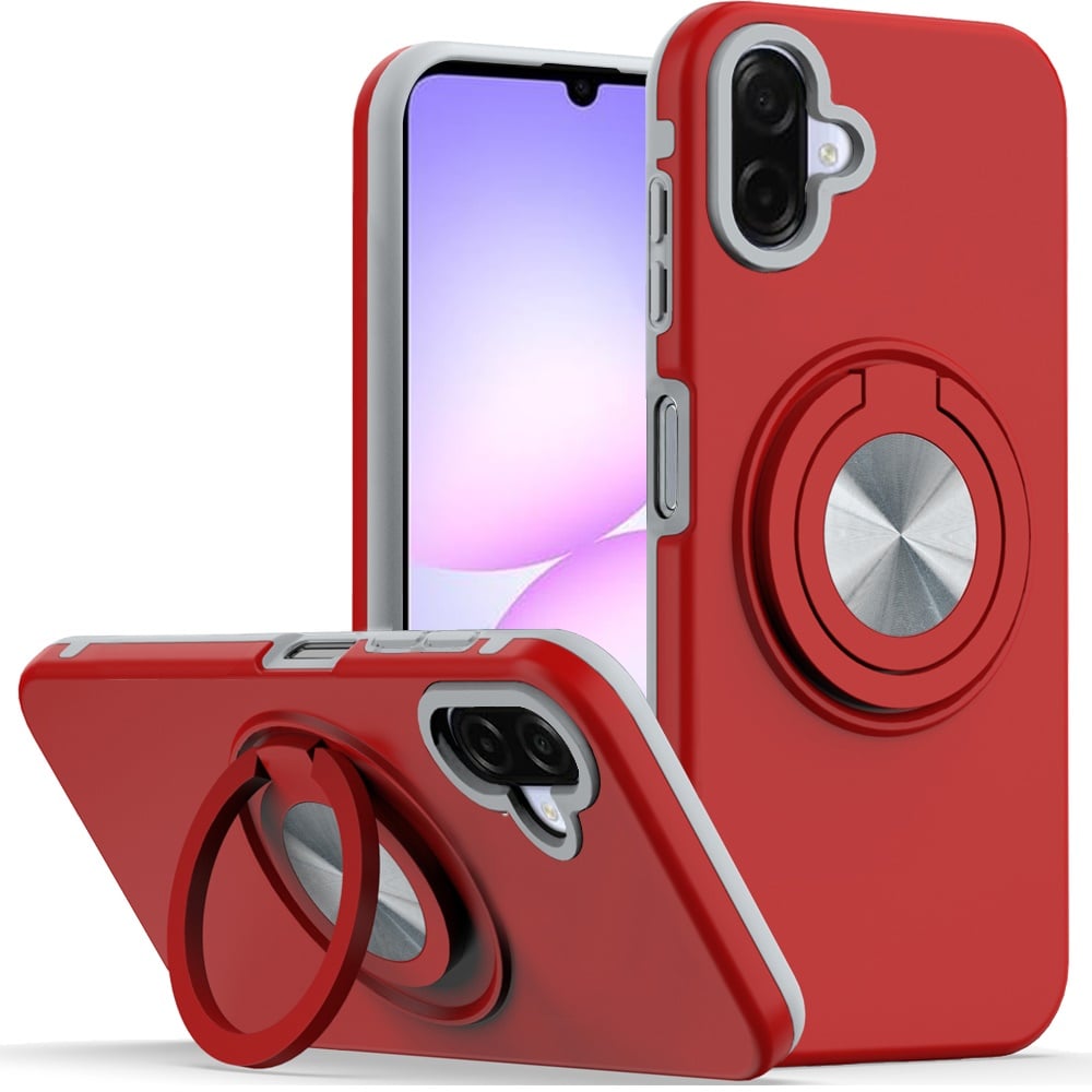 For Samsung Galaxy A07 Metal Matte Hybrid with Invisible Rotational Ring Stand, Car Mount Friendly, Military Grade Slim Fit Sturdy Case Cover