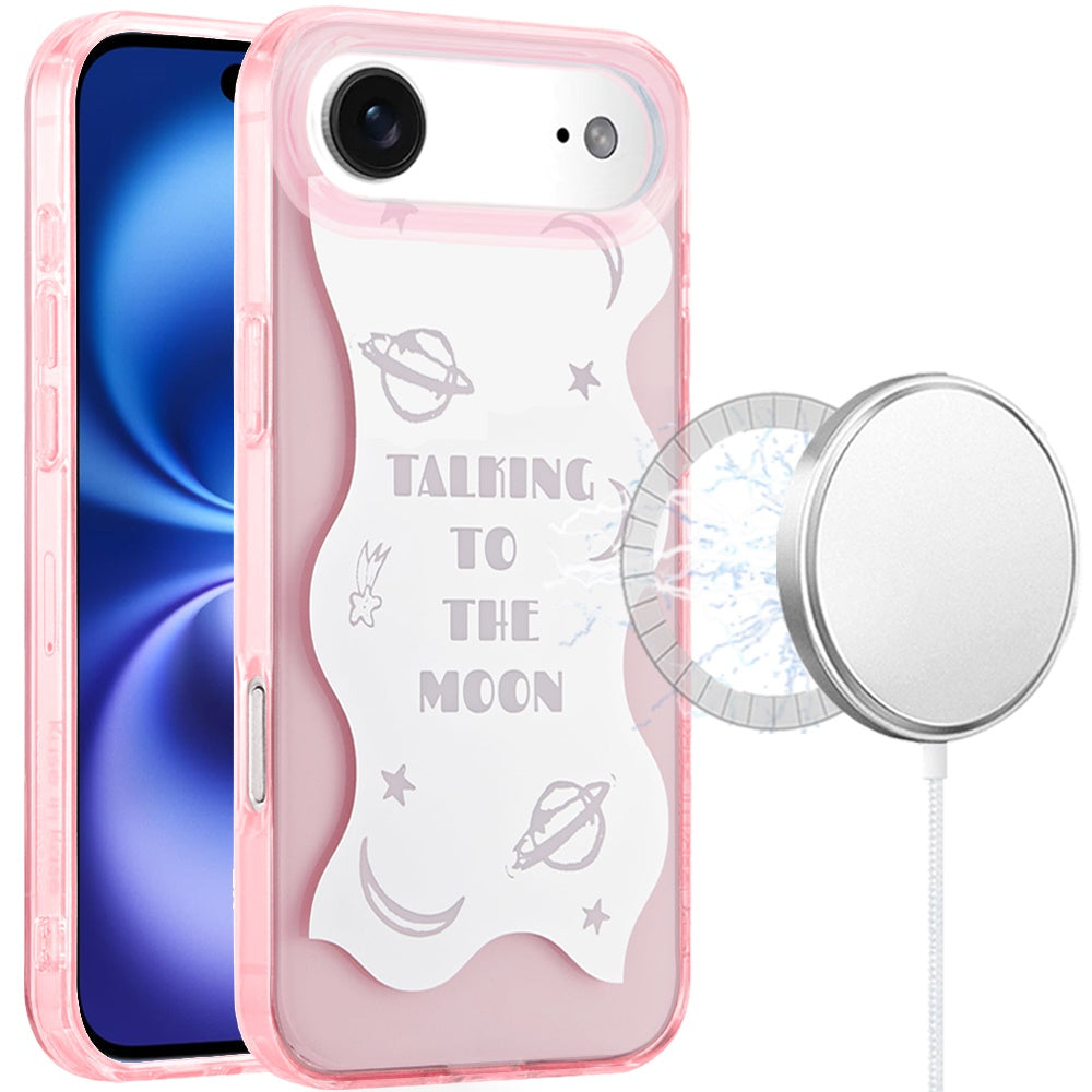 For Apple iPhone 17 Stylish Pattern Fashion IMD Printed Design TPU Double Layer Slim Shockproof with Magnetic Back Case Cover Talking to the moon