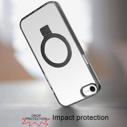 For Apple iPhone 17E /16E Transparent Magnetic Ring Circle Stand with MagSafe Compatible Hybrid Dotted Edged Hard PC Shockproof Case Cover Black