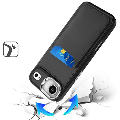 For Apple iPhone 17 Air (6.6") PU Leather Wallet Cover with Credit Card Holder, Kickstand & Mirror Inside Slim Fit TPU & PC Hybrid Design Case Cover