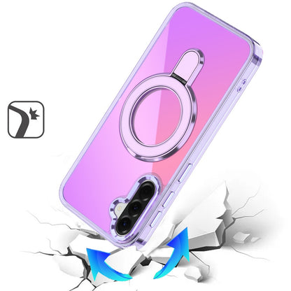 For Samsung Galaxy A37 Chrome Hybrid with Rotating Magnetic Circle Ring Stand, Slim Shockproof Hybrid Case Cover