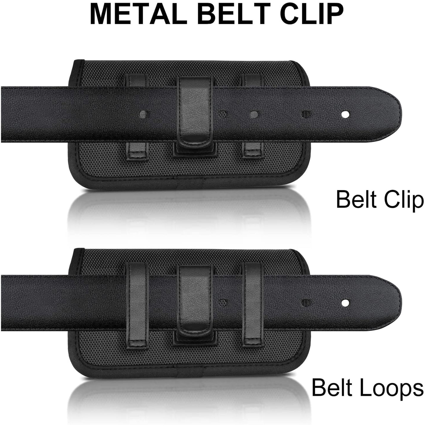 For Apple iPhone 16 (6.1") Nylon Canvas Fabric Waist Belt Holster Horizontal Pouch Holds Large Phone Works with Thick Cases Universal Cover [Black]