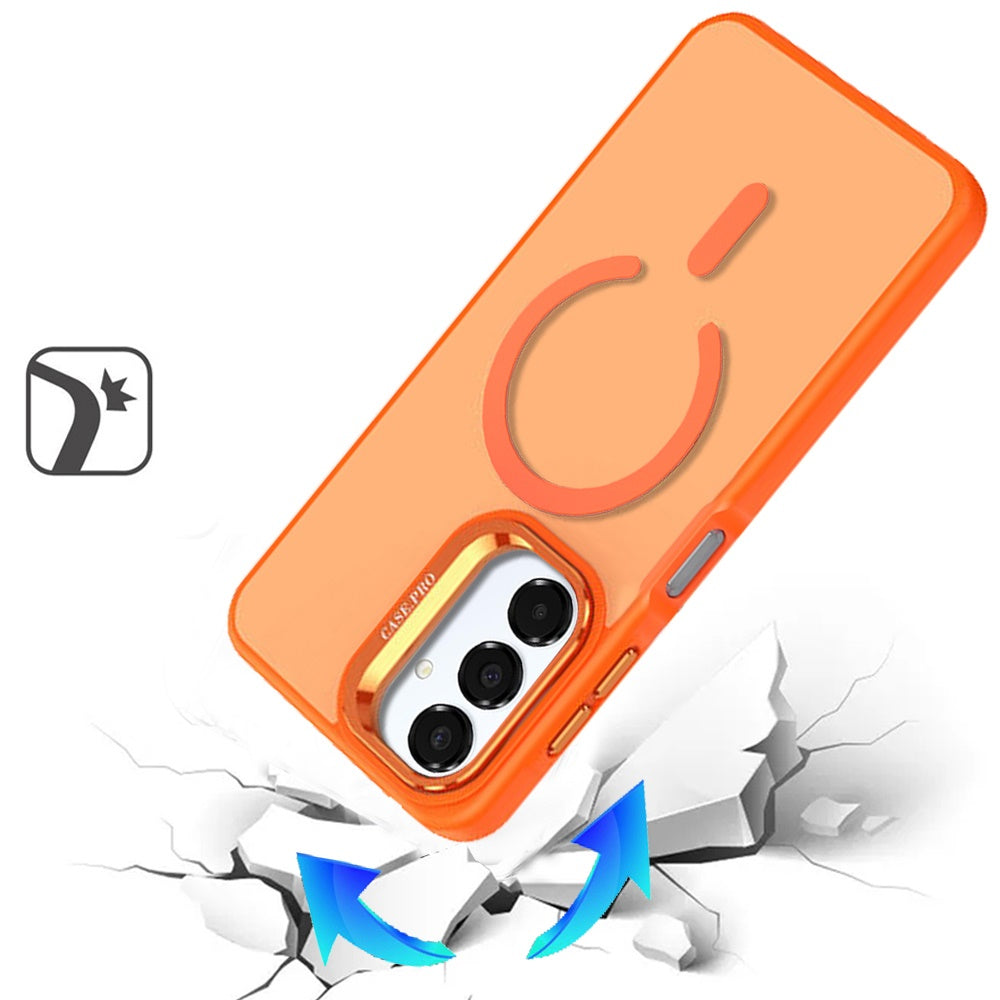 For Samsung Galaxy A16 5G MagSafe Compatible Matte Metallic Stand TPU Hybrid Drop Protection Camera Kickstand Case Cover Cosmic Orange