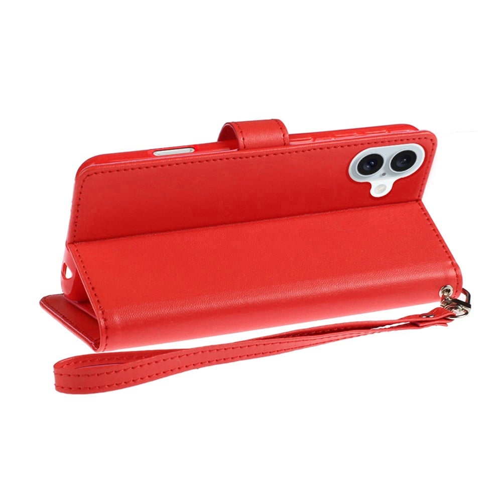 For Apple iPhone 16 Plus Wallet Cases PU Leather with Credit Card /ID /Cash Holder Slot Dual Flip Book Pouch, Stand and Strap Case Cover Red