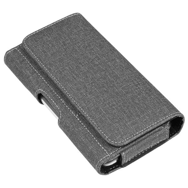 For Apple iPhone 16 Pro (6.3") Universal Horizontal Cell Phone Fabric Pouch Holster Carry Case Magnetic Closure with Credit Card Slots Coins Holder & Belt Clip Loop (XL) [Black]