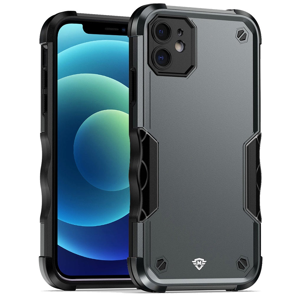 For iPhone 12 / iPhone 12 Pro (6.1") Slim Fit Back Hybrid Lightweight Shockproof 2-in-1 Hybrid Hard PC Bumper Frame Armor Protection Case Cover Grey+Black