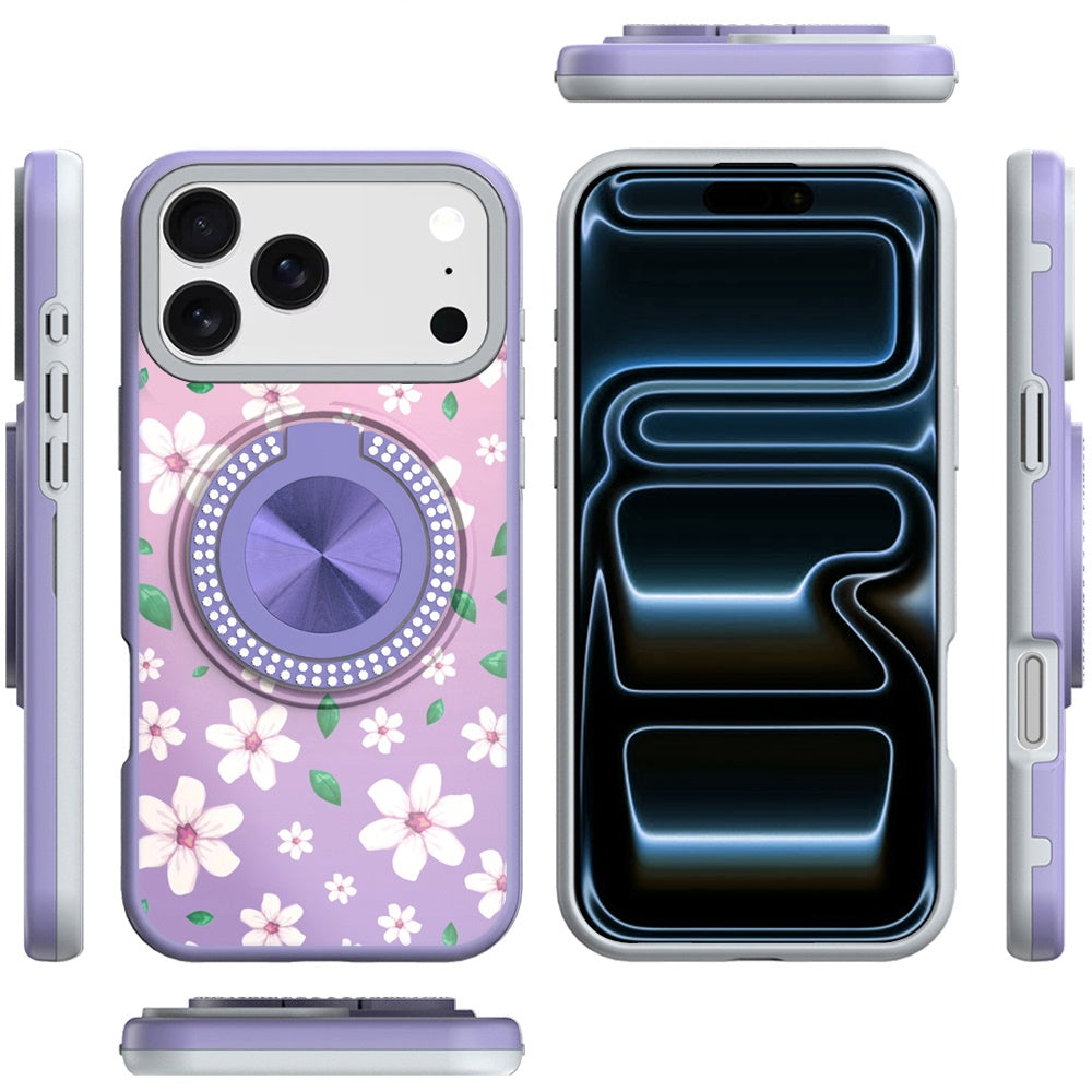 For Apple iPhone 17 AIR Pattern Design Hybrid with Invisible Ring Stand & Magnetic Back, Shockproof Protective Grip Case Cover