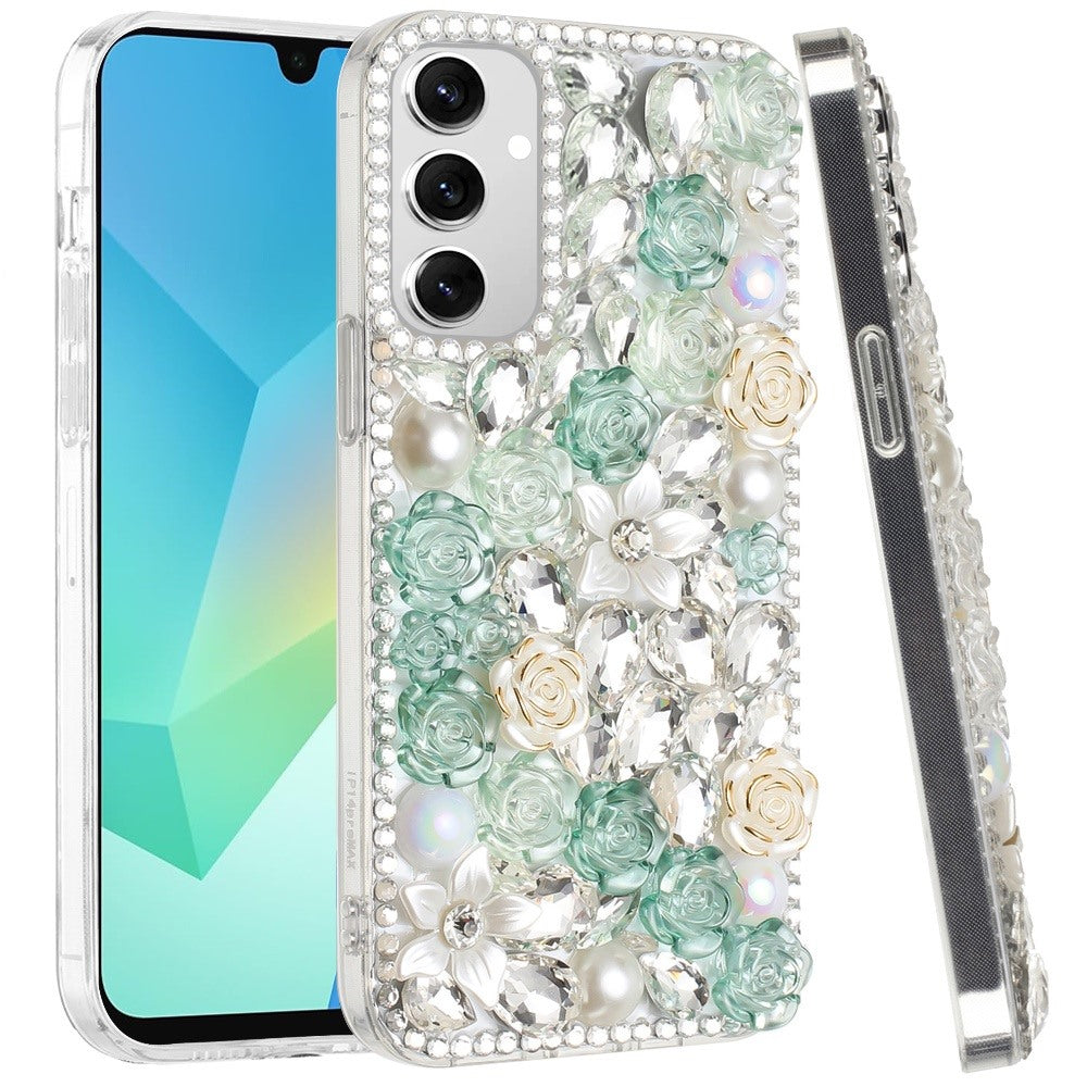 For Motorola Moto G 5G 2025 Fashion Rose Flower Floral Bling Crystal 3D Full Diamonds Pearl Sparkle Rhinestone Glitter Hybrid Case Cover