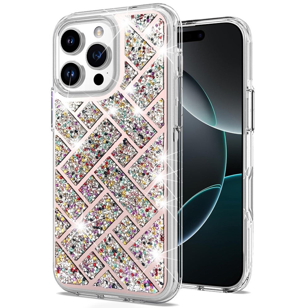 For Apple iPhone 16 Pro Max (6.9") Sparkly 3D Design Diamond Shockproof Protective Bling Rhinestone Hybrid Skin PC + TPU Case Cover