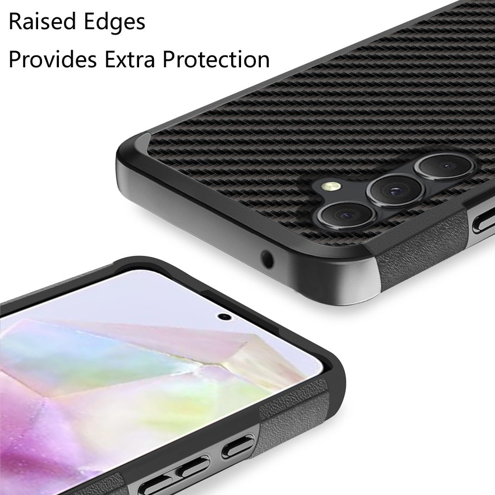 For Samsung Galaxy A36 Fashion Graphic Design Hybrid 2in1 Tough Strong Hard PC TPU Frame, Magnet Mount Friendly, Shockproof Protection Case Cover Carbon Fiber Black