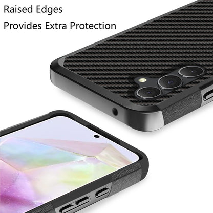 For Samsung Galaxy A36 Fashion Graphic Design Hybrid 2in1 Tough Strong Hard PC TPU Frame, Magnet Mount Friendly, Shockproof Protection Case Cover Carbon Fiber Black