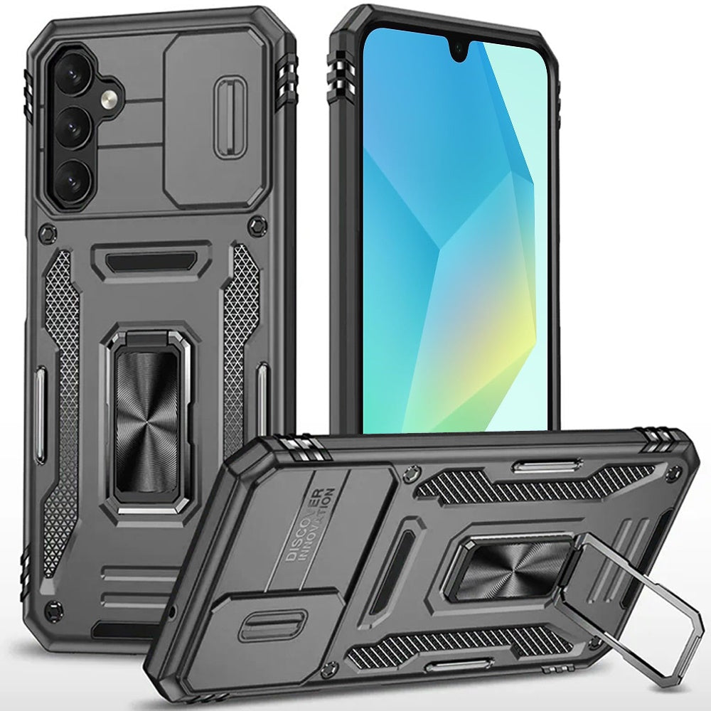 For Samsung Galaxy A16 5G Hybrid Case with Rotation Ring Stand Shockproof & Slide Camera Window TPU Armor Drop-proof Case Cover