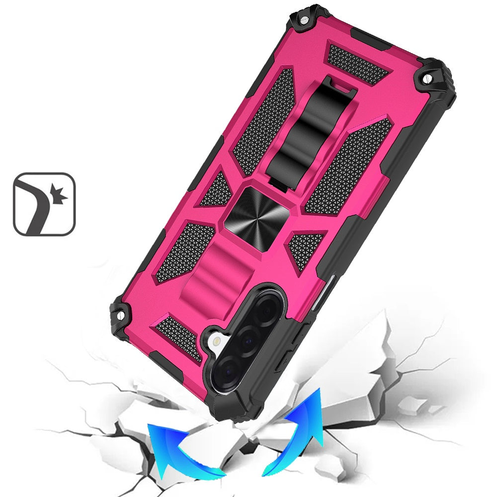 For Samsung Galaxy A17 5G Hybrid Shockproof [Military Grade] Rugged Protective with Magnetic Car Mount & Invisible Stand Case Cover Cosmic Orange