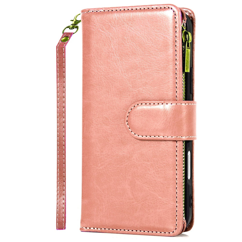 For Apple iPhone 17 (6.3") Leather Wallet Case with Zipper, 9 Card Slots, Cash Pocket, Stand & Strap, Clutch Pouch Design Case Cover