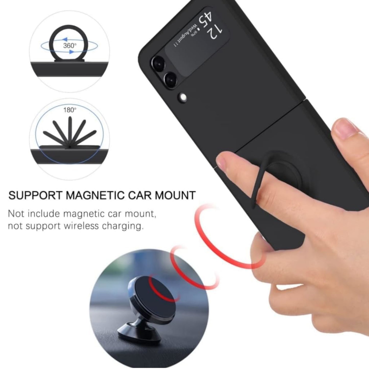 For Samsung Galaxy Z Flip 7 Matte Silicone TPU Rubber Magnetic with 360° Ring Stand Grip Shockproof Slim Hybrid Case Cover