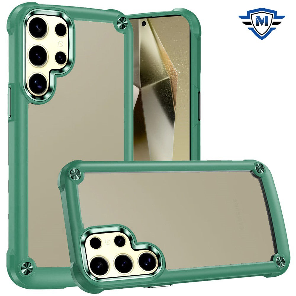 For Samsung Galaxy S25 /S24 Premium Hybrid Transparent Rubber with Metal Buttons & Camera Edges, Hard TPU Frame Corner Bumper Case Cover