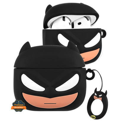 For Airpods Pro 3 Hybrid Cute 3D Fun Design Silicone Skin Cartoon Animal with Keychain Buckle Holder Rubber TPU Soft Case Cover Super Bat