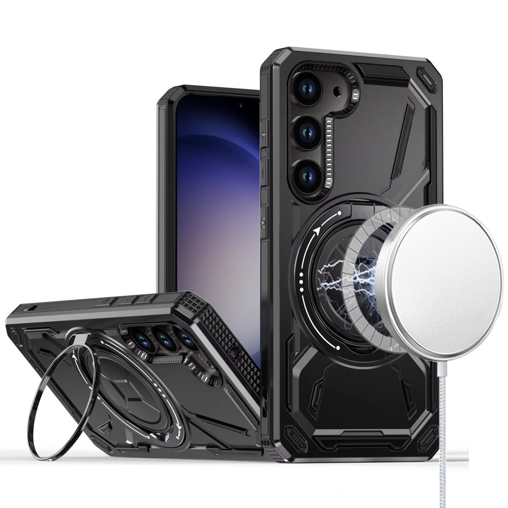 For Samsung Galaxy S23 Hybrid Magnetic Ring and 360° Rotational Kickstand with MagSafe Compatible, Military Grade Drop Protection Case Cover Black