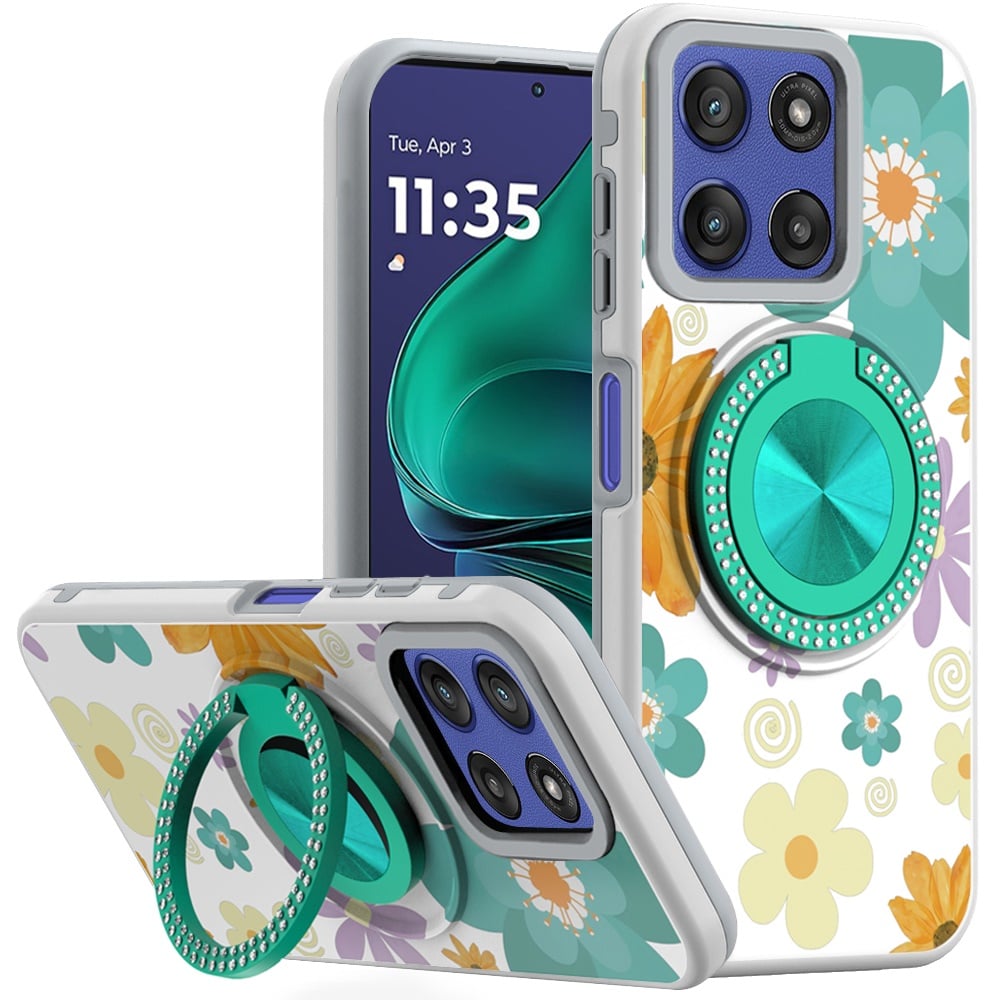 For Motorola Moto G Stylus 5G 2026 /2025 Pattern Design Hybrid with Invisible Ring Stand & Magnetic Back, Shockproof Protective Grip Case Cover