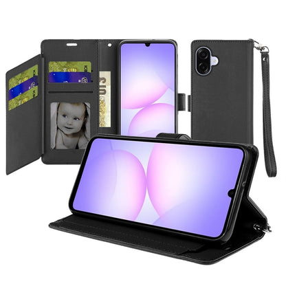 For Samsung Galaxy A07 Wallet Cases PU Leather with Credit Card /ID /Cash Holder Slot Dual Flip Book Pouch, Stand and Strap Case Cover