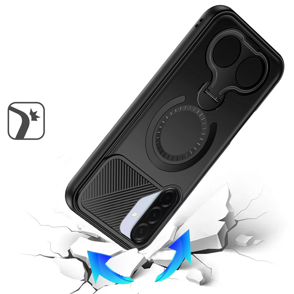 For Samsung Galaxy A36 Hybrid with Invisible 2 Hole Ring Stand Magnetic back Car Mount Friendly Protector Case Cover Black