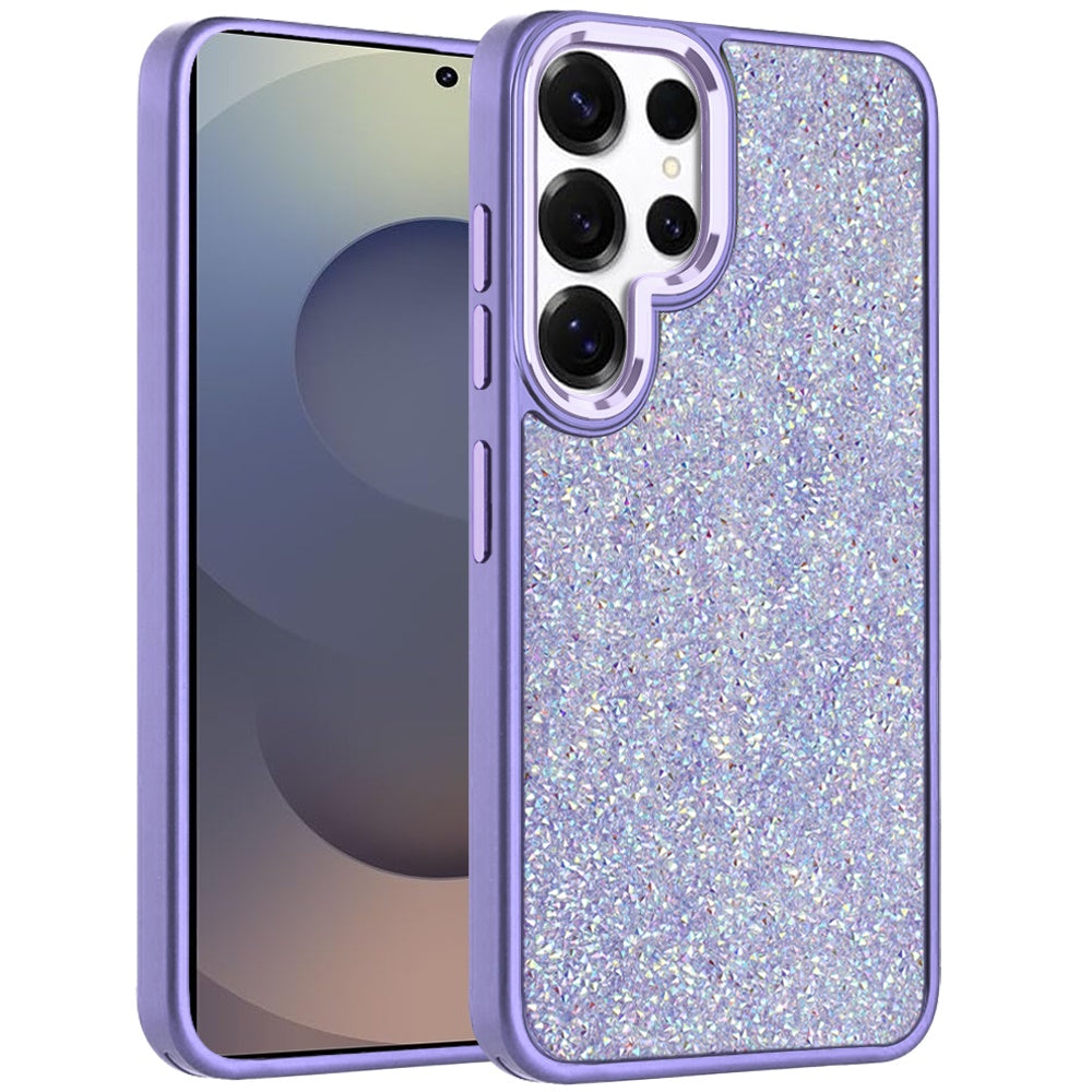 For Samsung Galaxy S25 Ultra Crystal Sparkle Diamond Glass Full Mini Glitter Bling Frame TPU Hybrid Protective Case Cover
