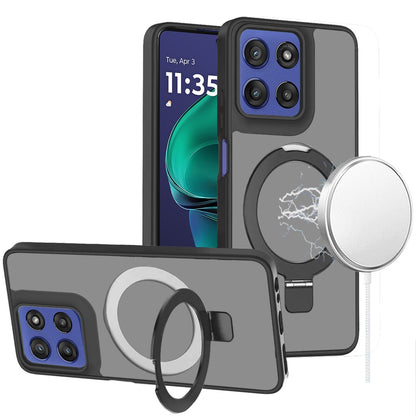 For Google Pixel 10 /Pixel 10 Pro Magnetic Circle Back with Ring Stand Full Rotation Matte Hybrid Shockproof Case Cover Black