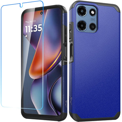 For Motorola Moto G 5G 2025 Tough Hybrid Dual Layer Hard PC TPU Rubber Bumper, Shock Absorption, Screen Protector Included Case Cover