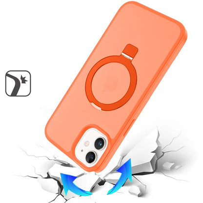 For Apple iPhone 11 Magnetic Circle Back with Ring Stand Full Rotation Matte Hybrid Shockproof Case Cover Cosmic Orange