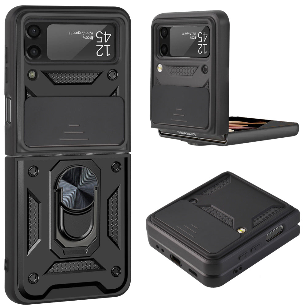 For Samsung Galaxy Z Flip 7 FE / Z Flip 6 Magnetic Ring Stand with Camera Protection Shock Resistant Hybrid Durable Grip Kickstand Function Case Cover