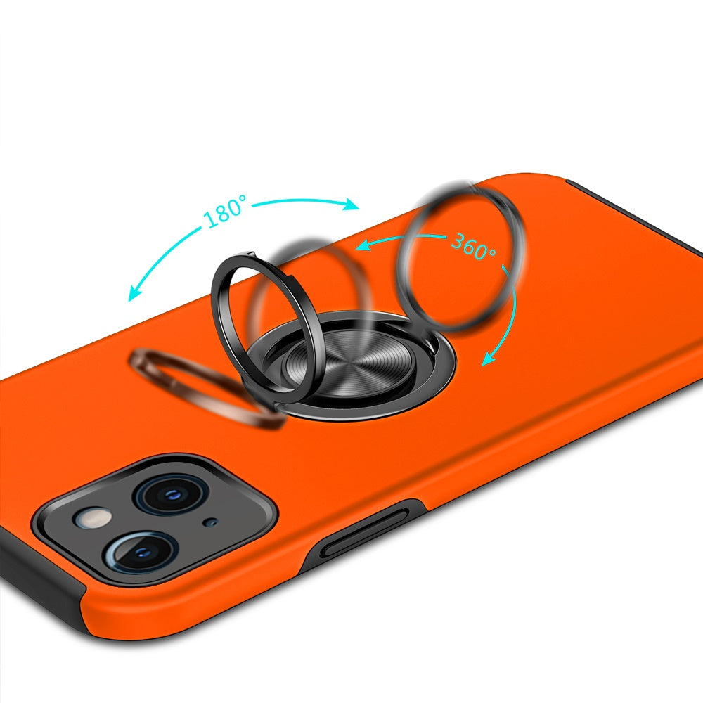 Phone Case for iPhone 15 (6.1") Invisible Ring Stand Shockproof Anti Slip Durable Grip Protective Hybrid Fit Magnetic Car Mount Holder Cover Cosmic Orange