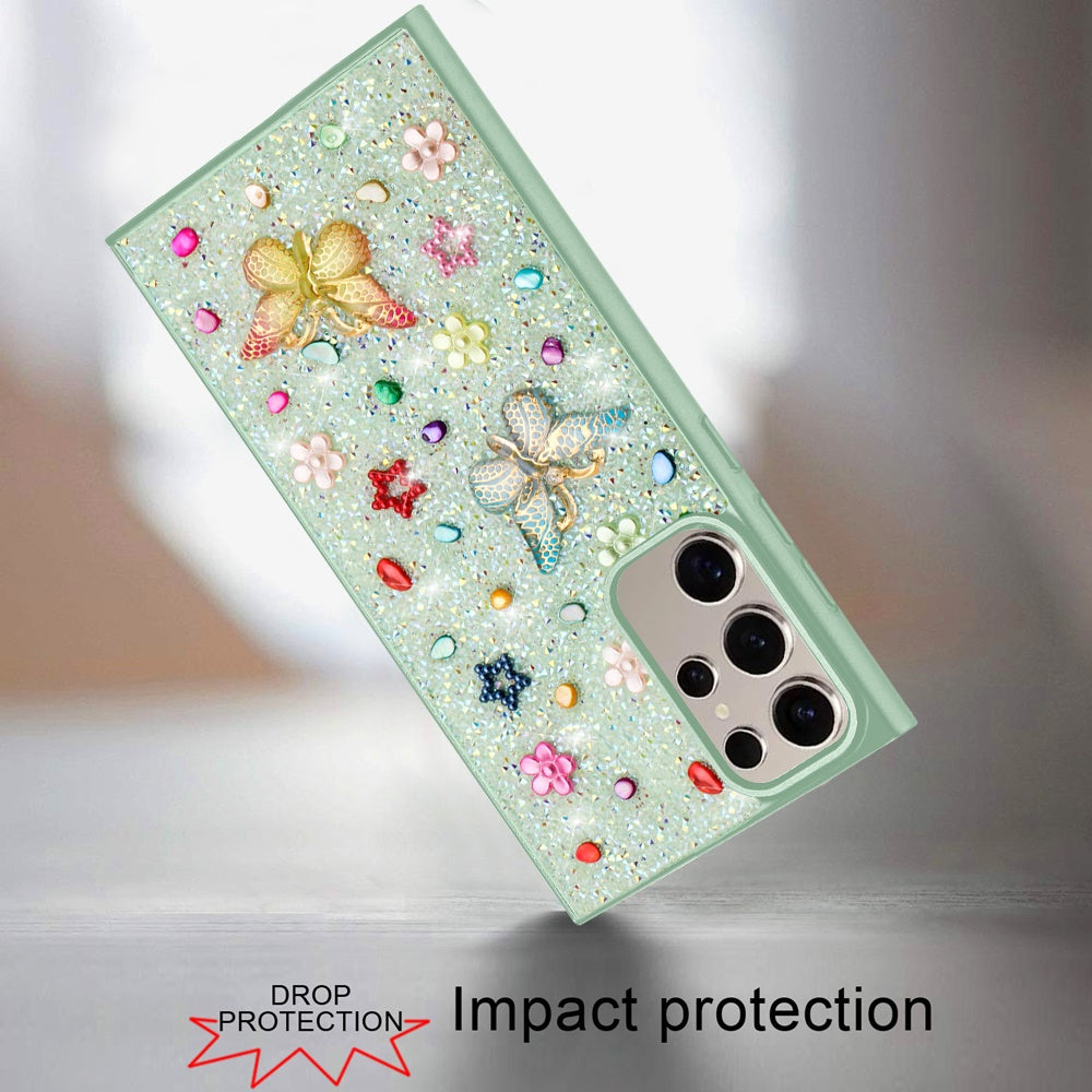 For Motorola Moto G 5G 2025 Diamond Butterfly 3D Glitter Bling Design, Slim Hybrid Sparkle Protective Cover TPU for Women Girls Case Cover Teal