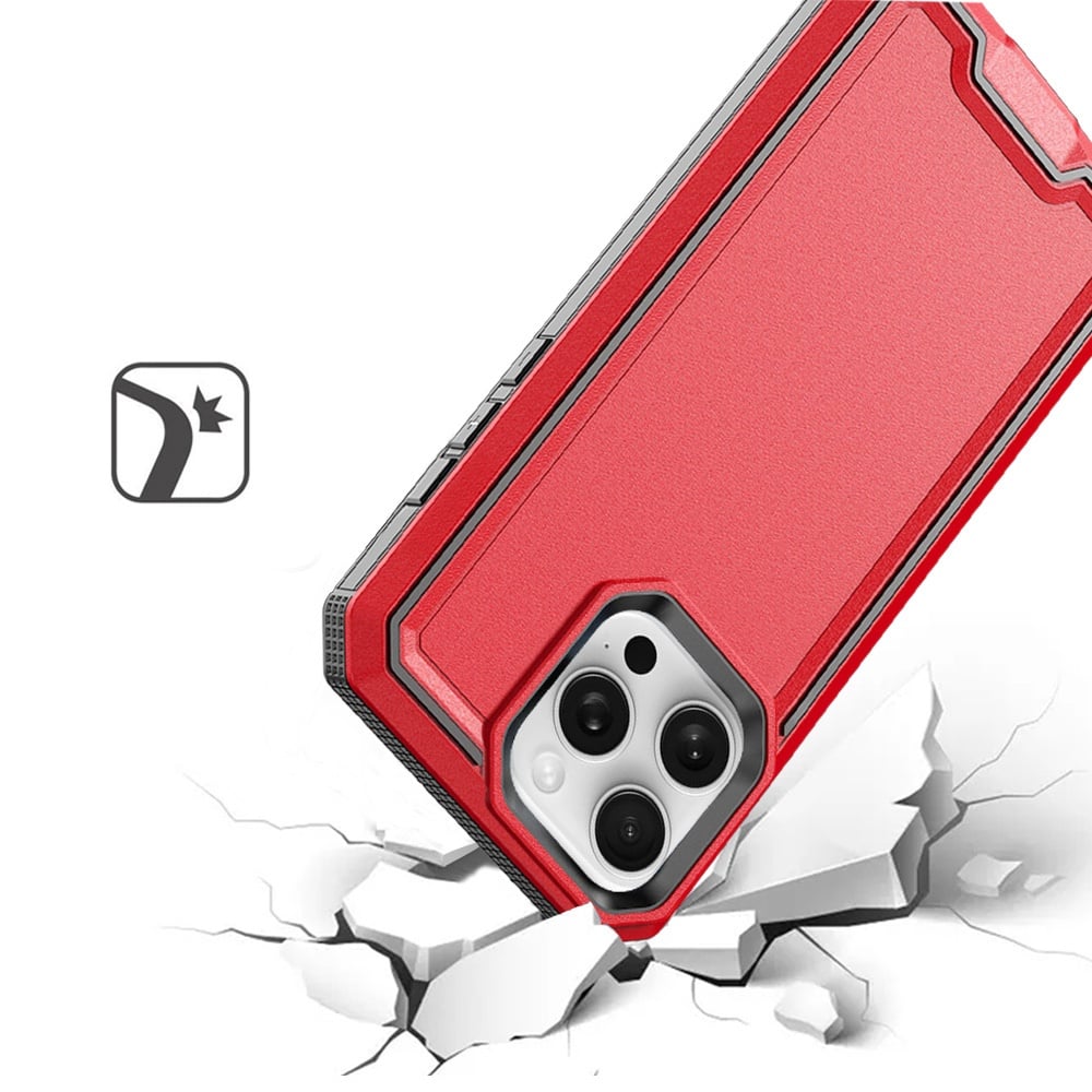 For iPhone 16 Pro Max (6.9") Tough Modern Fused Hybrid Armor Hard PC TPU Rubber Shockproof Drop Protection Impact Case Cover Red