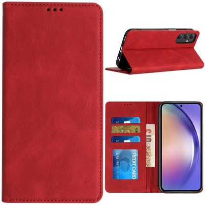 For Apple iPhone 16 Pro (6.3") Premium Wallet PU Vegan Leather ID Credit Card Slot Money Holder with Magnetic Closure Pouch Flip Case Cover Red
